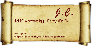 Jávorszky Cirjék névjegykártya
